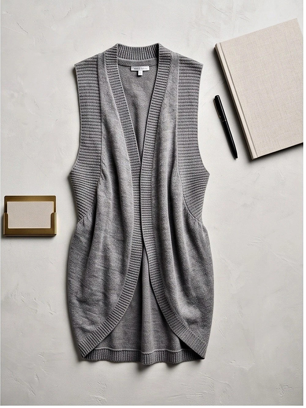 White House Black Market Open Front Rib Knit Sweater Vest Gray